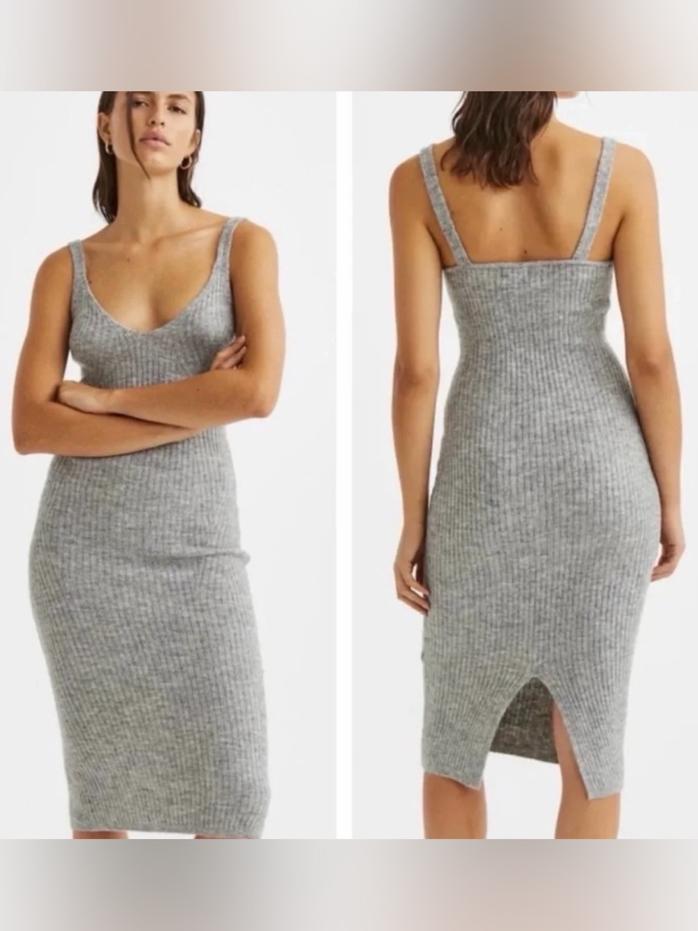 NWOT- H&M- Ribbed Knit Midi Dress- L